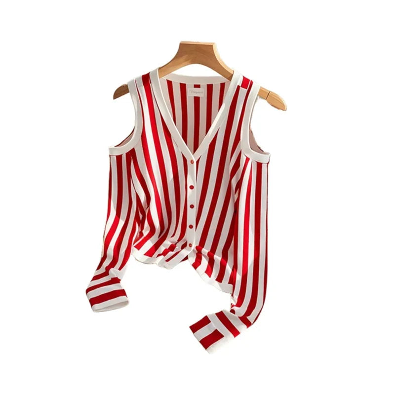 Red Striped Loose Off Shoulder Top