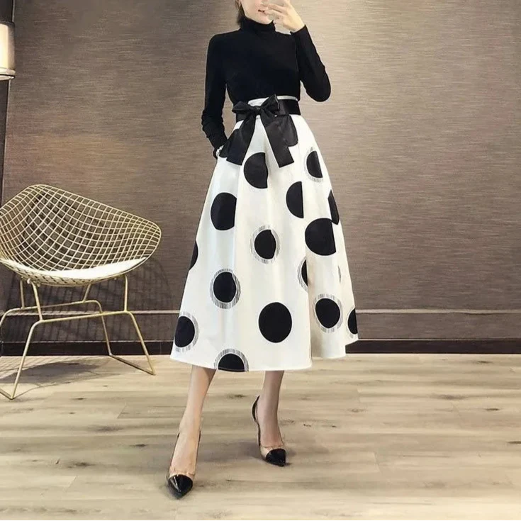 Polka Dot Skirt with Satin waist Tie