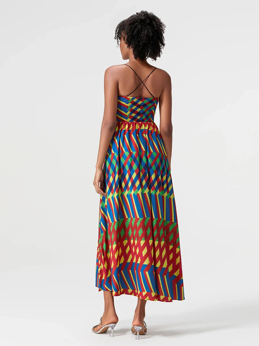 Contrast Line Slip Dress| Backless Spaghetti Strap