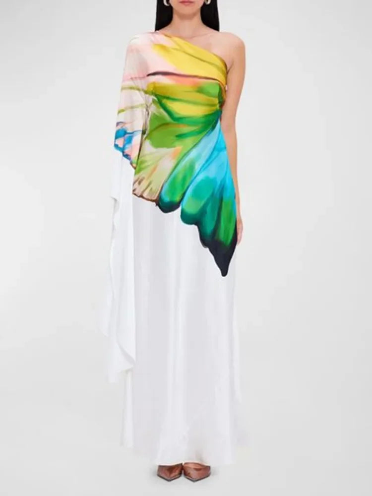 Amberige One-Shoulder Printed Maxi Dress