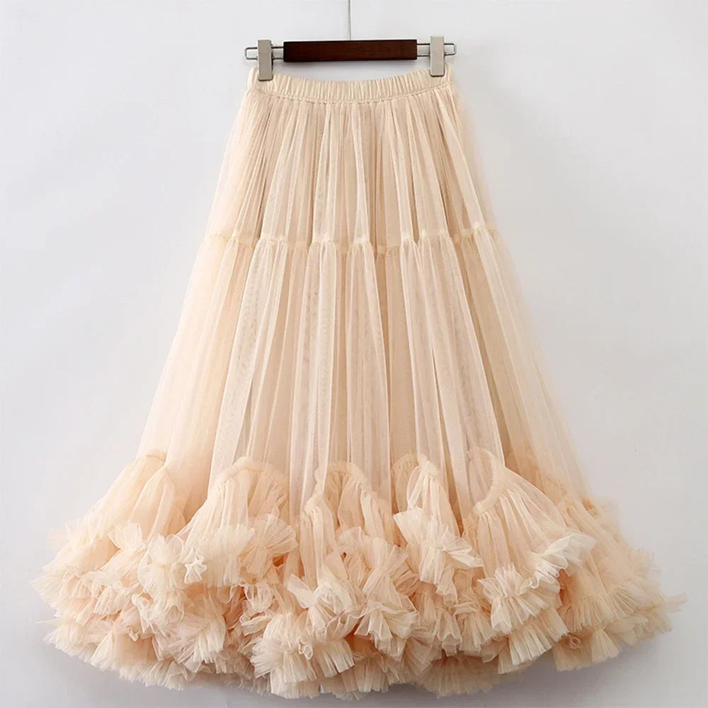 Long Mesh Layered Tulle Skirt