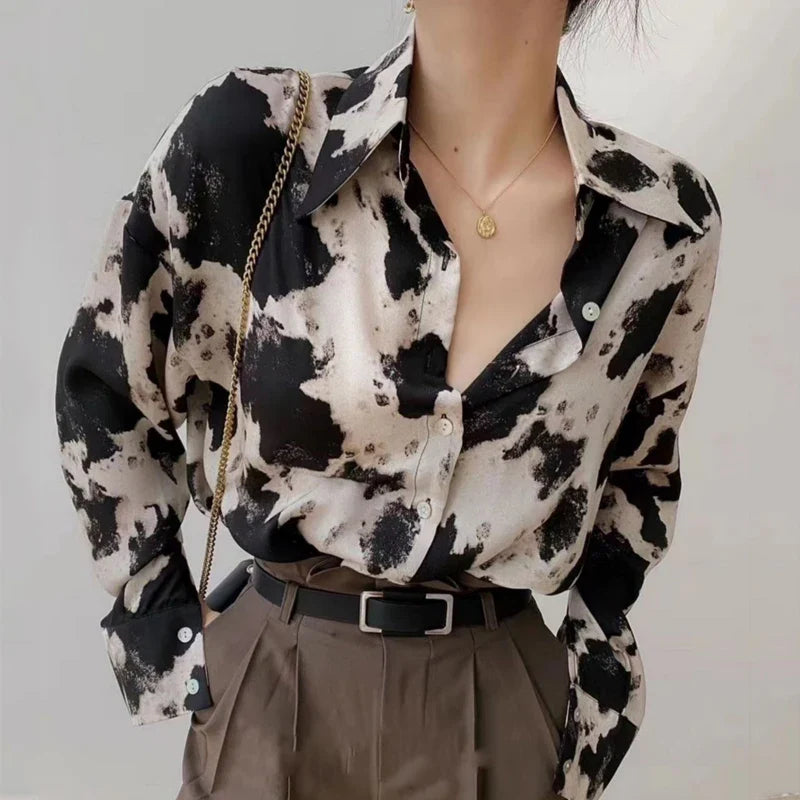 Cow Print Button Up Blouse