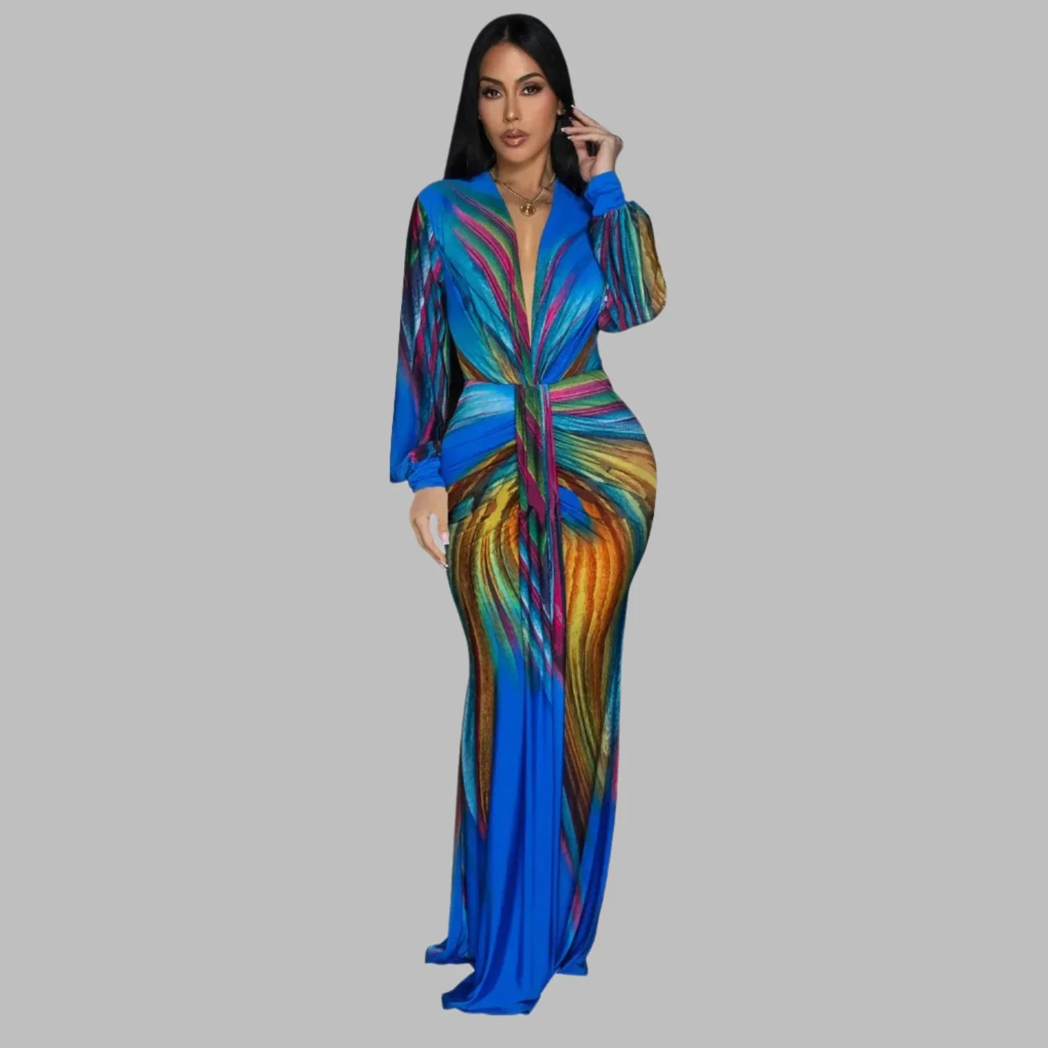 Burst Rainbow Gradient Maxi Dress for Women