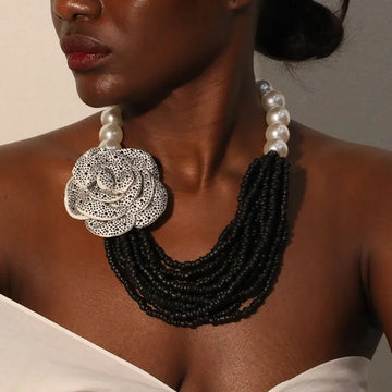 Pearl Necklace with Rose Pendant