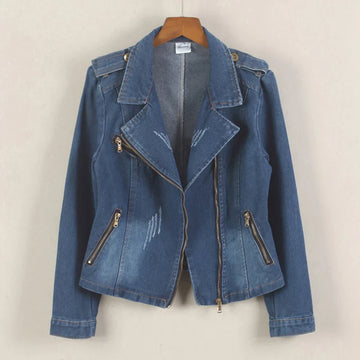 Denim Long Sleeve Convertible Notched Collar Jacket