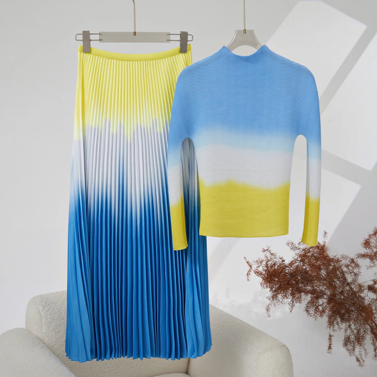 Ombre Multicolor Two Piece Skirt Set for Women