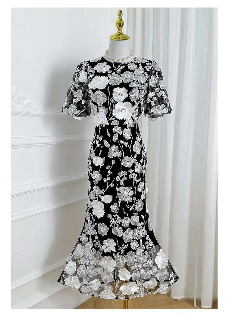 3D Floral Embroidered Flower Dress