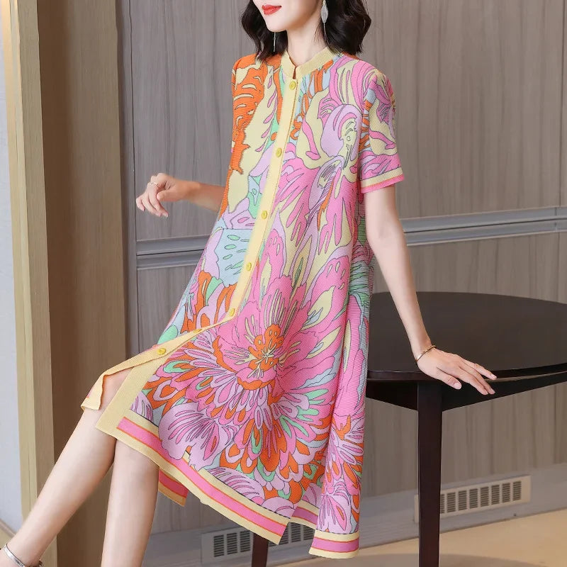 Pastel Color Abstract Short Sleeve Stretch Dress