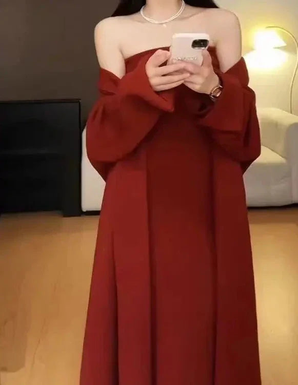 Fall 2025 Strapless Dress & Long Cardigan Set for Women