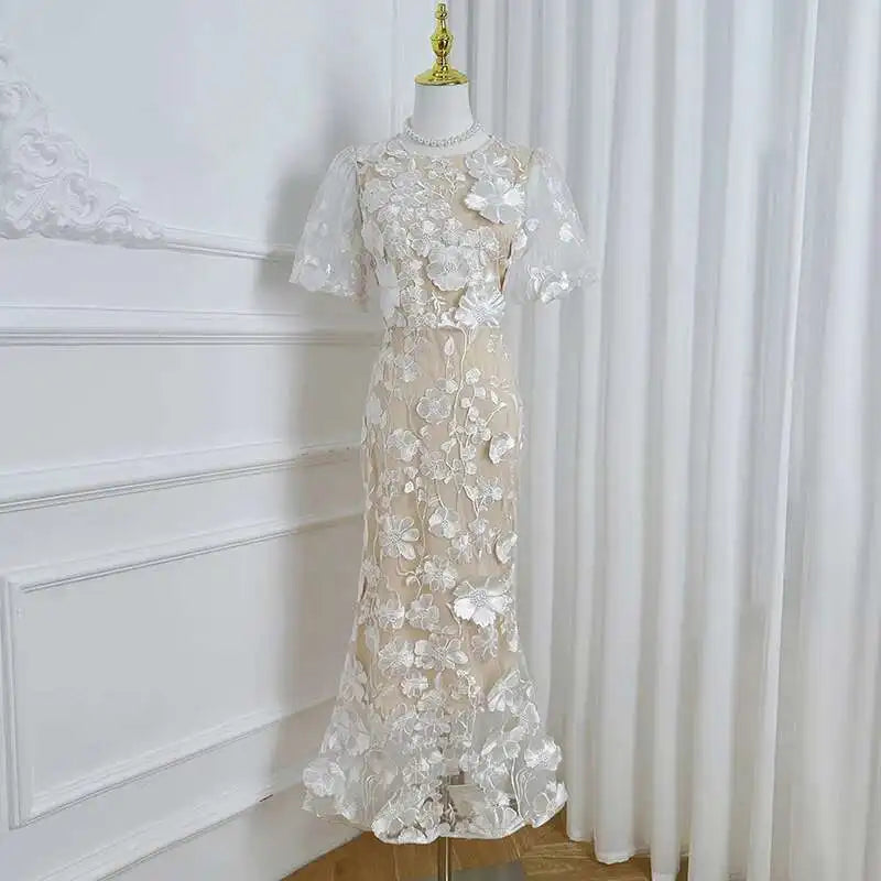 3D Floral Embroidered Flower Dress