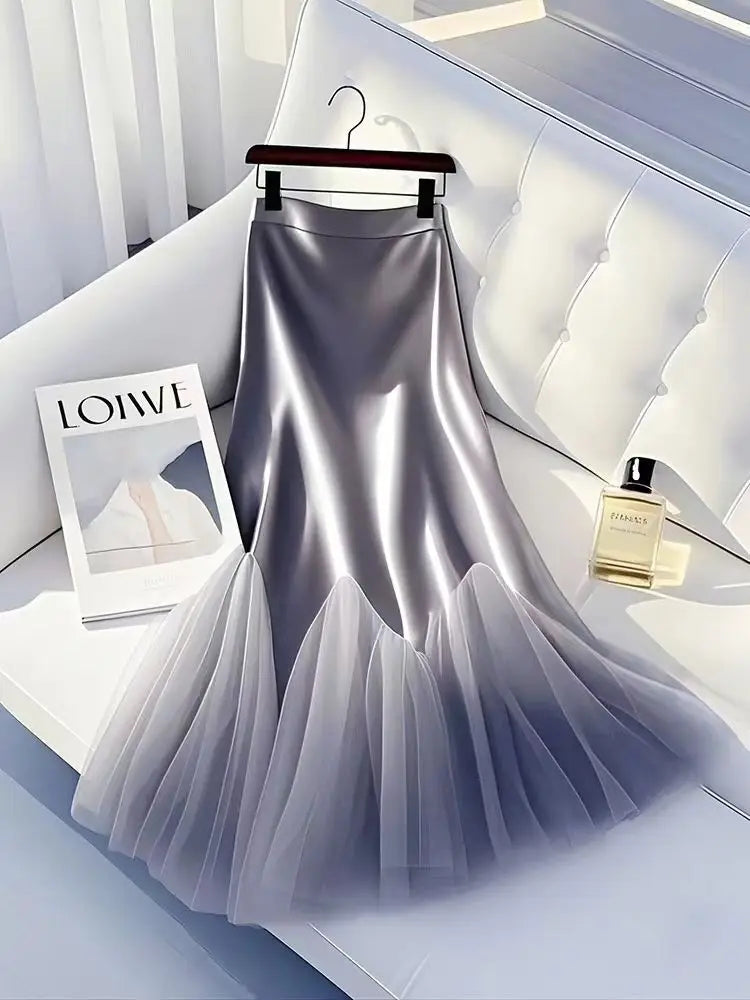 Satin/ Tulle High Waist Skirt