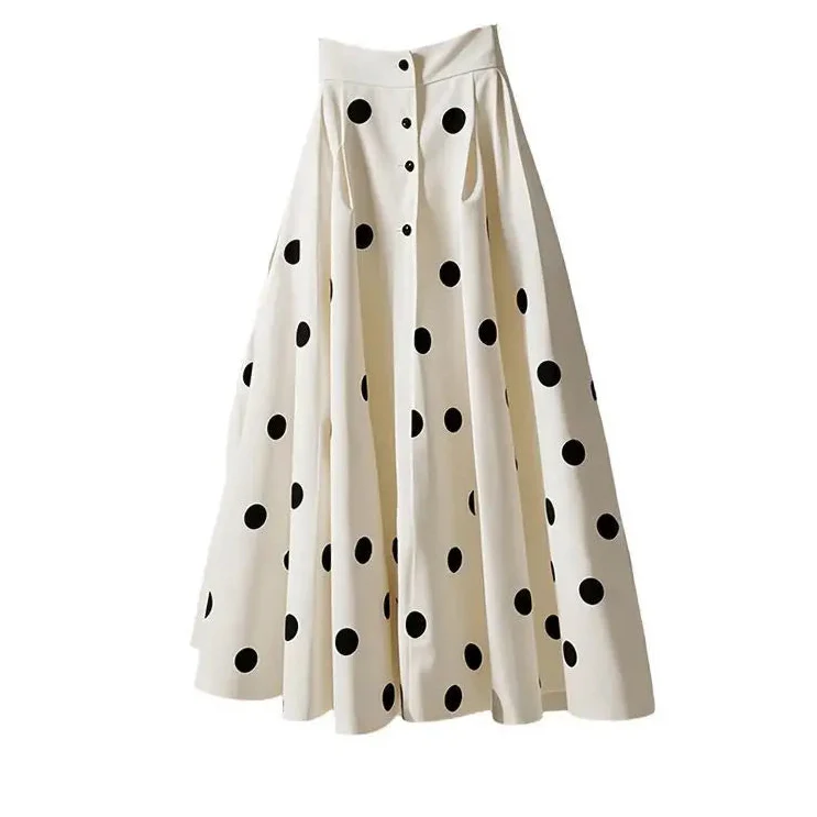 White High Waist A-line Polka Dot Skirt