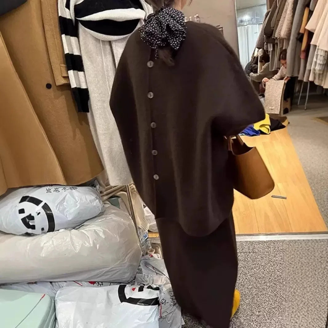 Two-Piece Set - Chic Knitted Sweater & Skirt Set