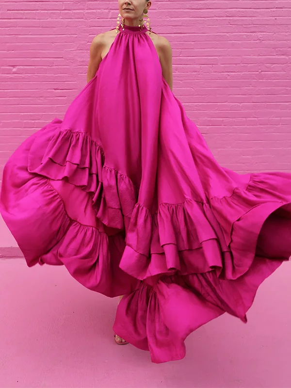 Rose Radiance Halter Swing Dress