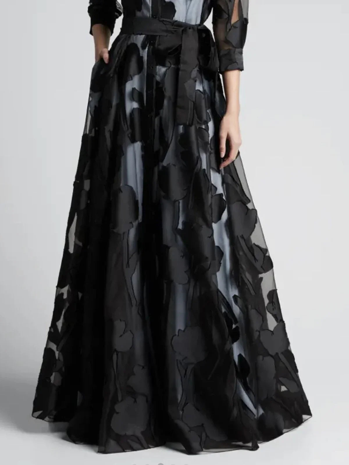 Jacquard Applique Mesh Maxi Dress