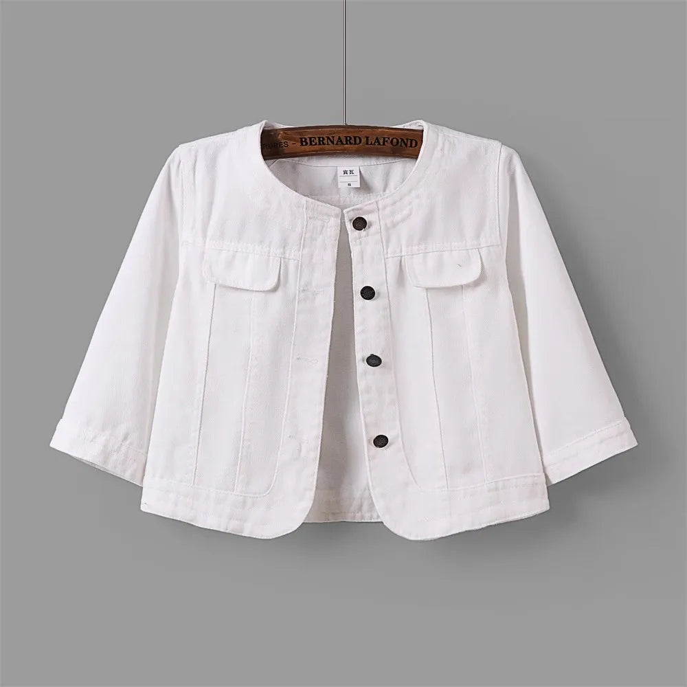 Quarter sleeved O-neck Denim Jacket