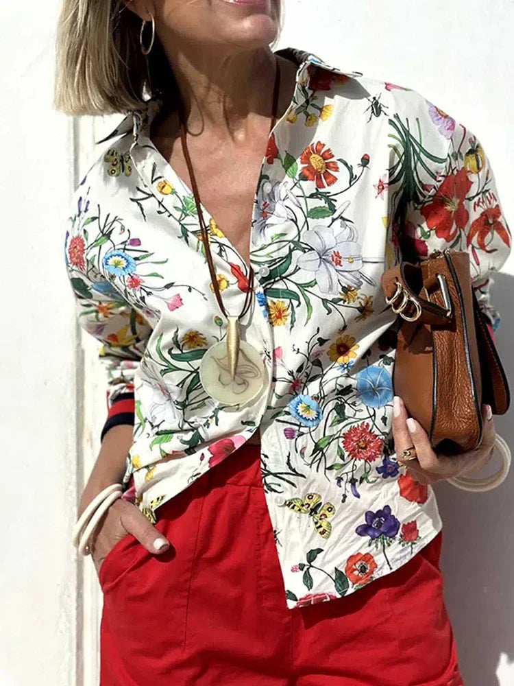 Women 2 Pieces Tracksuits Outfits Fiesta Satin Floral Print Button Down Shirts & Pocketed Wide Leg Pants Set